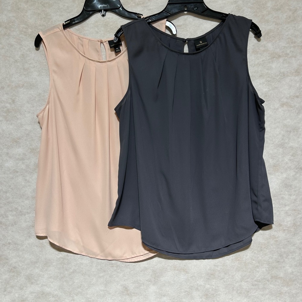 Worthington Womens XL Sleeveless Blouse Lot 2 Pack Peach Grey Pleated Neck Shell